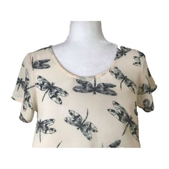 CURATE Trelise Cooper Short Sleeve Top Blouse Size Small Dragonfly Black Fringe - Picture 2 of 7